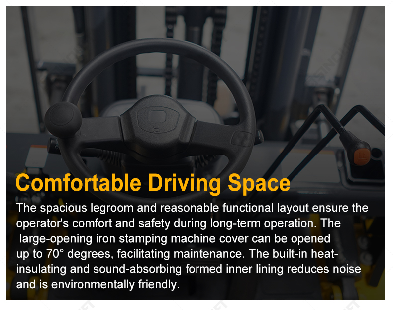 Maneuverable G2 forklift operating in confined factory workshop space