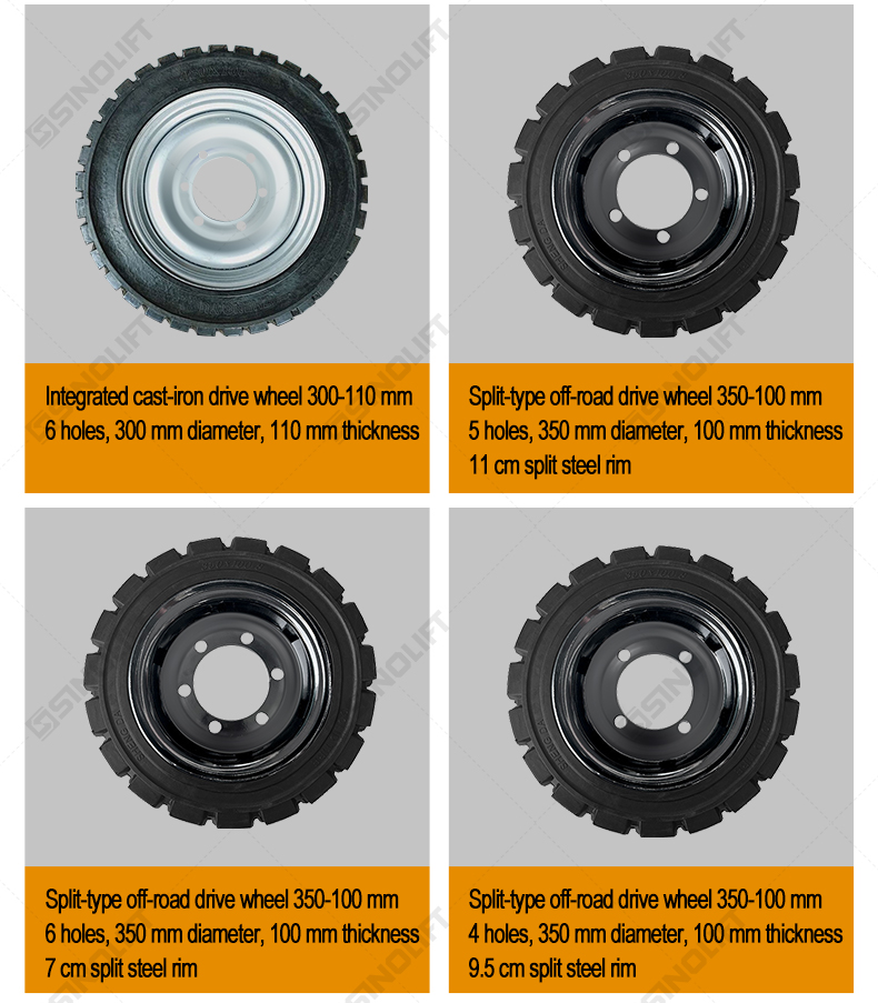 Durable forklift tire with natural rubber construction and reinforced shoulders