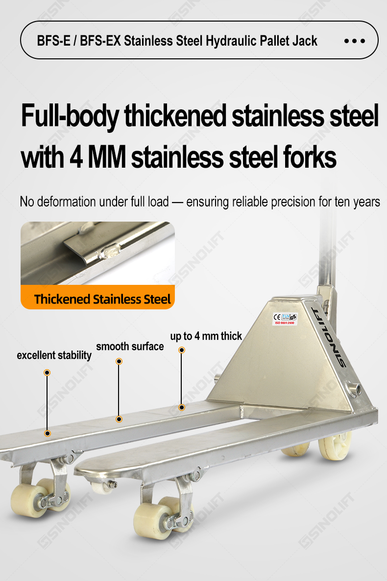 SINOLIFT BFS Premium Stainless Steel Manual Pallet Truck for Food & Cleanroom