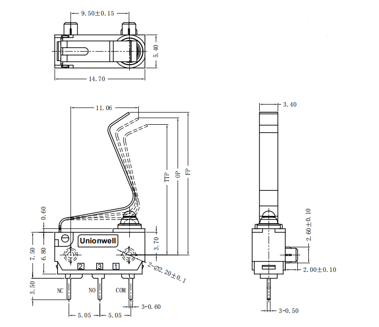 subminiature micro switch drawing