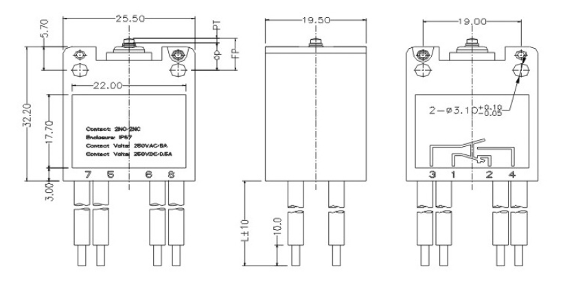 G11 DPDT micro switch drawing