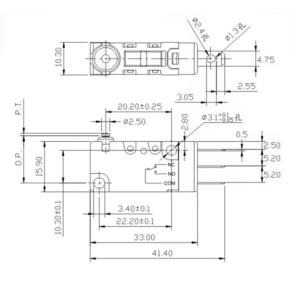 basic waterproof micro switch drawing