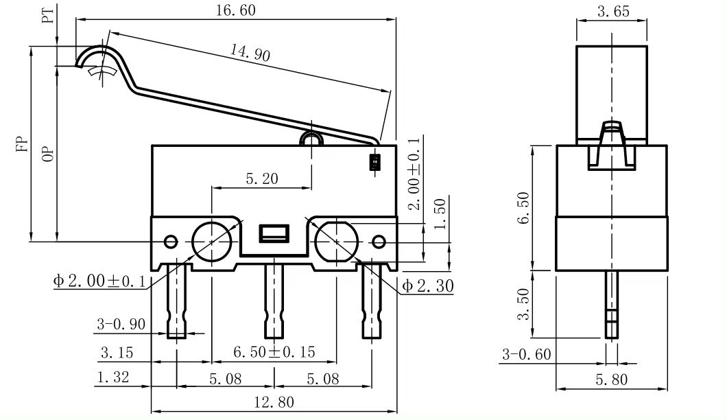 subminiature micro switch drawing