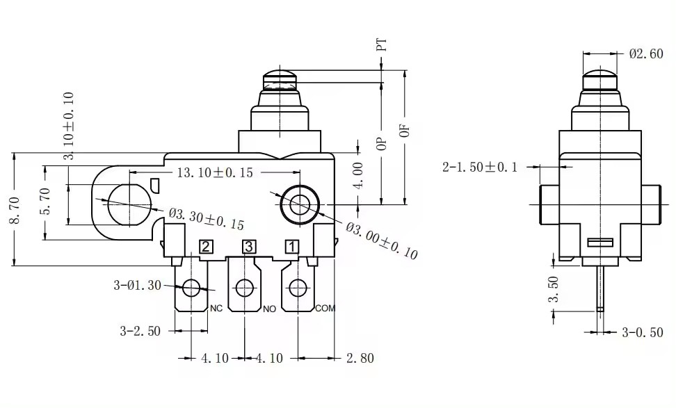 Dibujo de micro interruptor impermeable