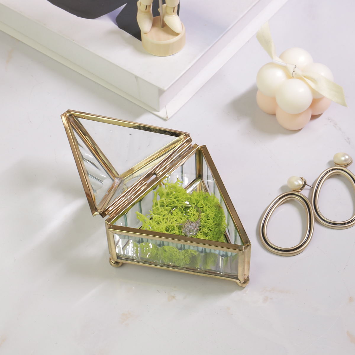 Triangle geometric mini glass vintage custom jewelry ring boxes 1