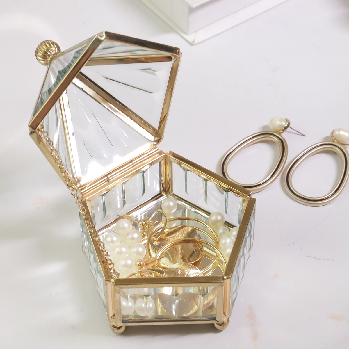 Vintage Pentagonal Glass Jewellery Boxes 3
