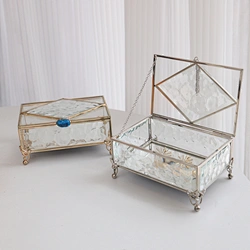 Wholesale Crystal Golden Glass Jewellery Box For Necklaces 1