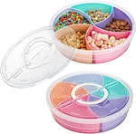Creative Round Devided Fruits Snacks Nuts Trey Storage Container Plastic Boxes with Lid and Handle