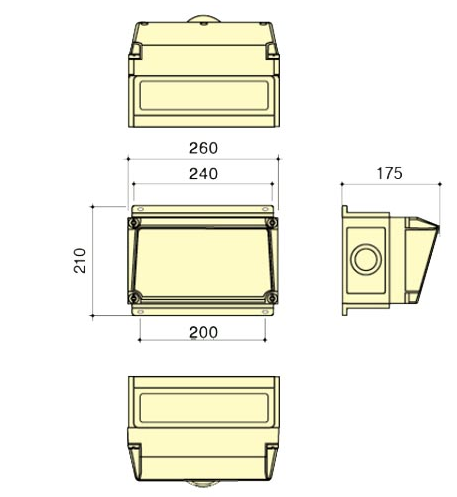 CANGO KG1601B waterproof socket box detail image for outdoor socket distribution CANGO KG-CS waterproof socket box dimension reference for outdoor socket distribution