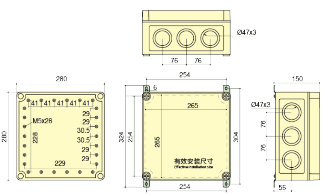 CANGO KG281916-012P waterproof socket box detail image for outdoor socket distribution CANGO KG28 Assembled Waterproof Socket Distribution Box for outdoor socket distribution