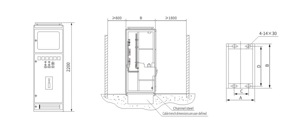 GCS low-voltage withdrawable switchgear installation dimensions drawing