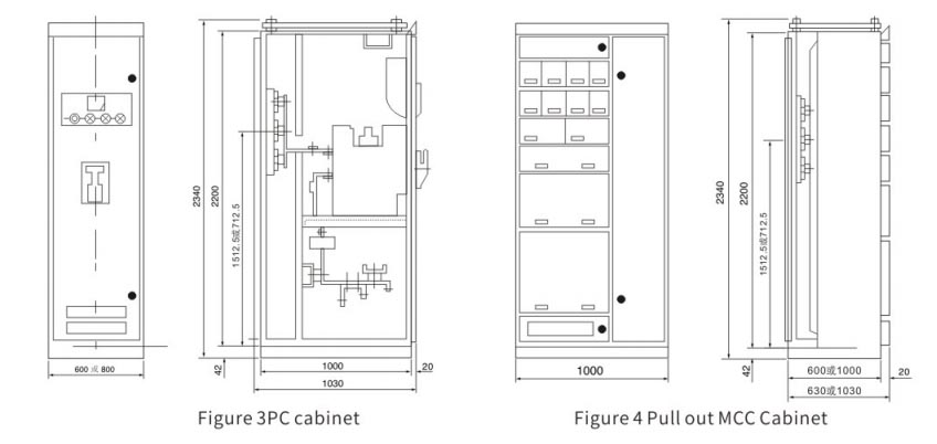 MNS low-voltage withdrawable switchgear installation dimensions drawing