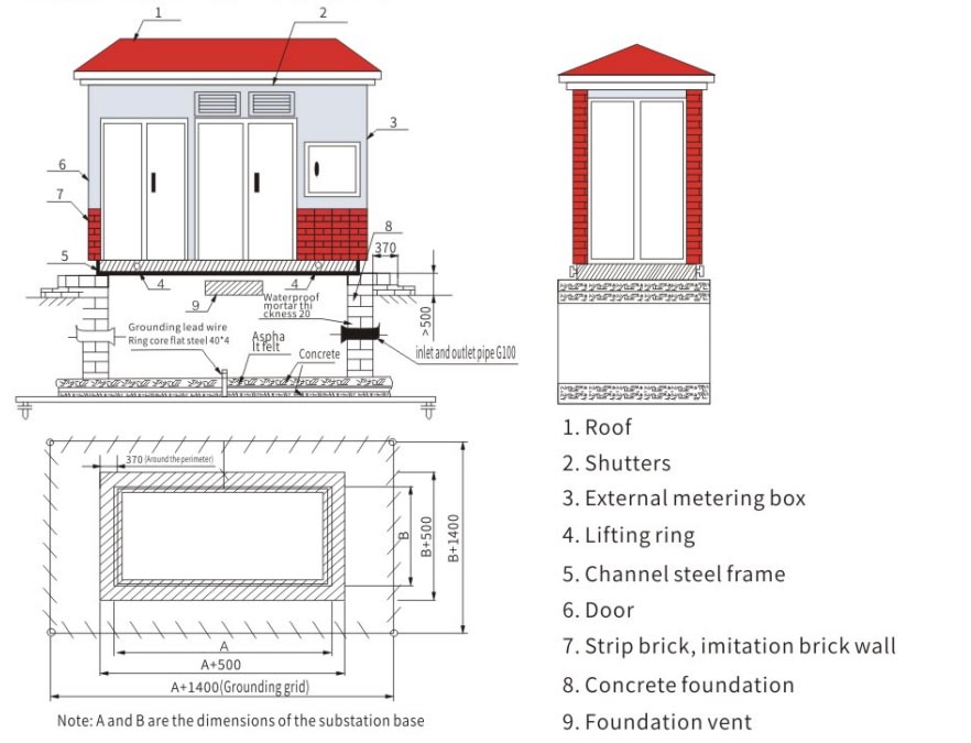 YB0-12/0.4 prefabricated substation installation dimensions drawing