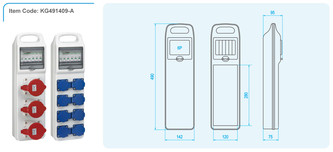 CANGO KG491409 waterproof socket box dimension reference for outdoor socket distribution CANGO Portable Socket Distribution Box for outdoor socket distribution