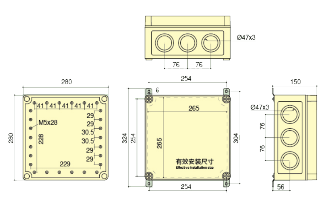 CANGO KG281916-012P waterproof socket box application image for outdoor socket distribution CANGO KG28 Assembled Waterproof Socket Distribution Box for outdoor socket distribution