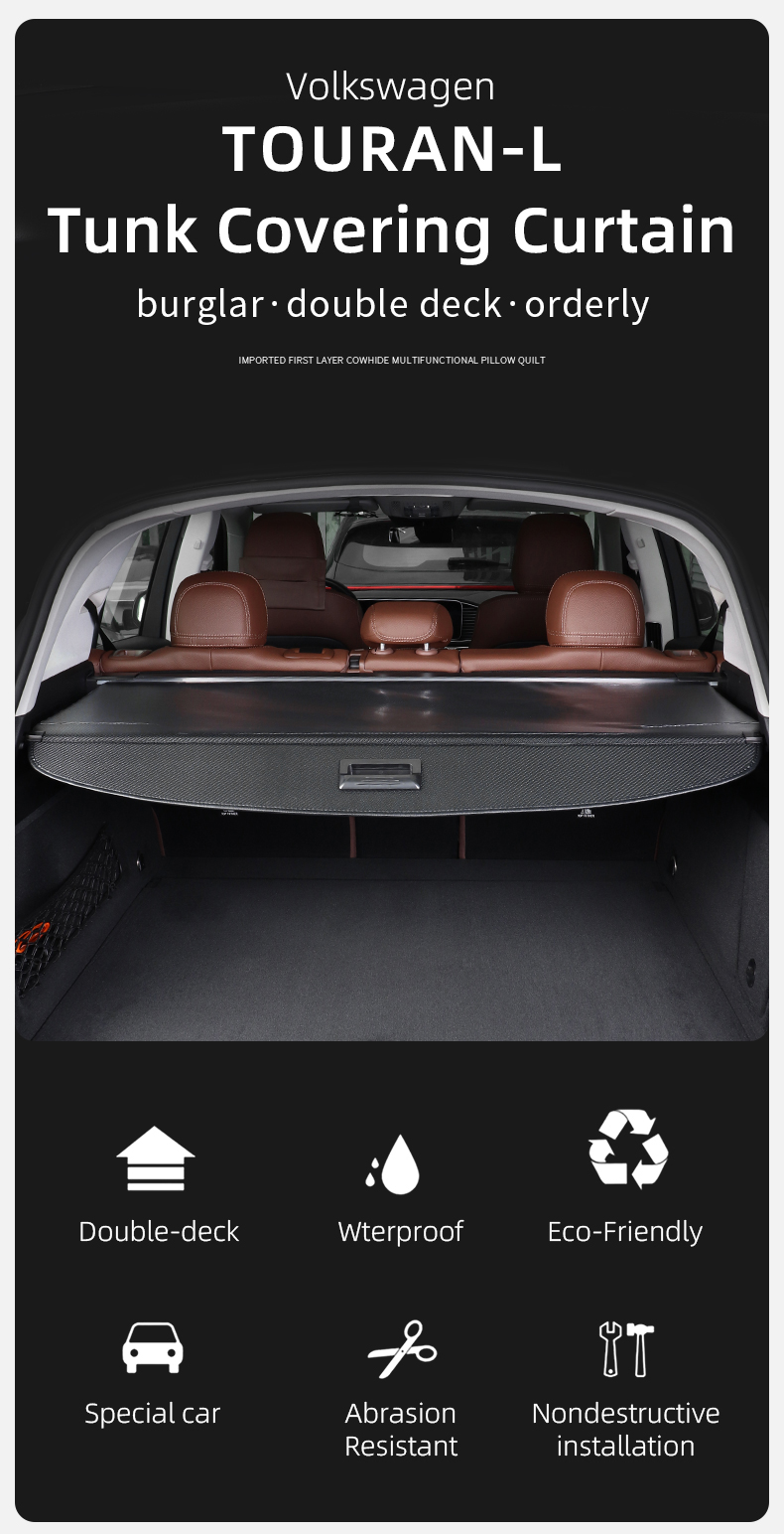 car rear trunk cover cargo tray for volkswagen 2016-2023 touran l, tail gate cover