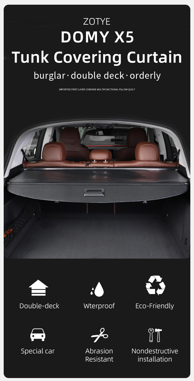 car innovative accessories trunk cover, luggage security shade cover shield for zotye domy x5