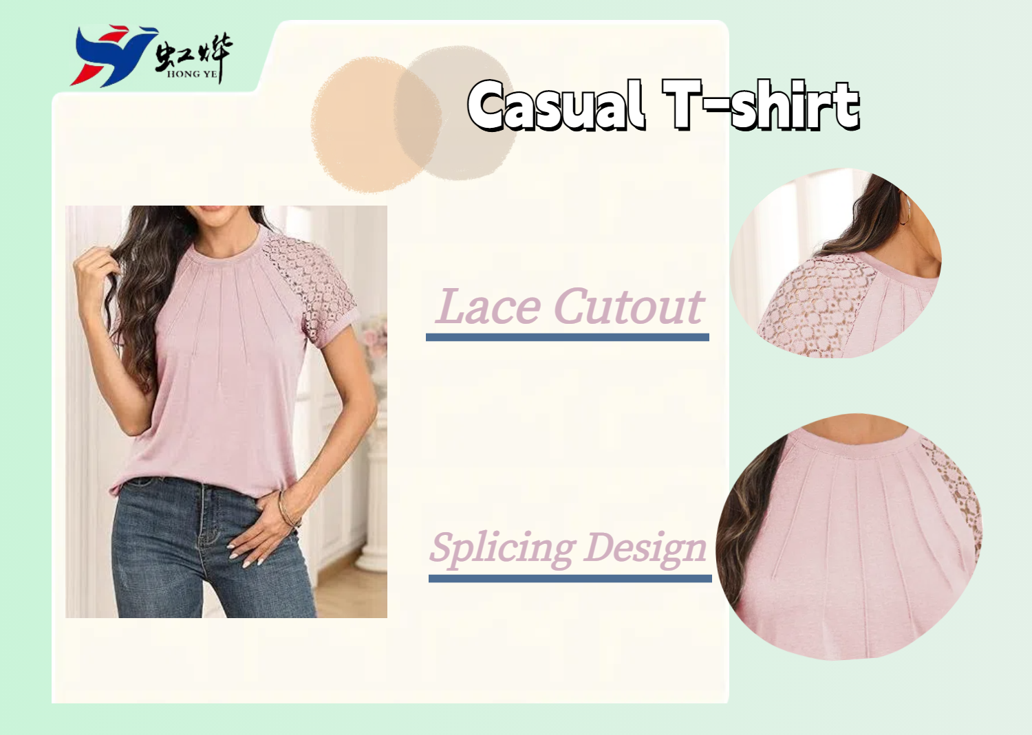 Women's T-shirt lace short sleeved casual knit shirt