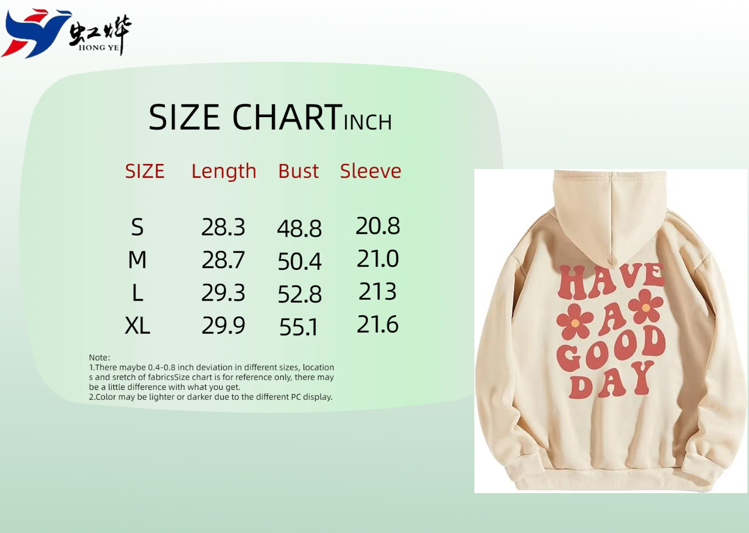 size chart of pullover