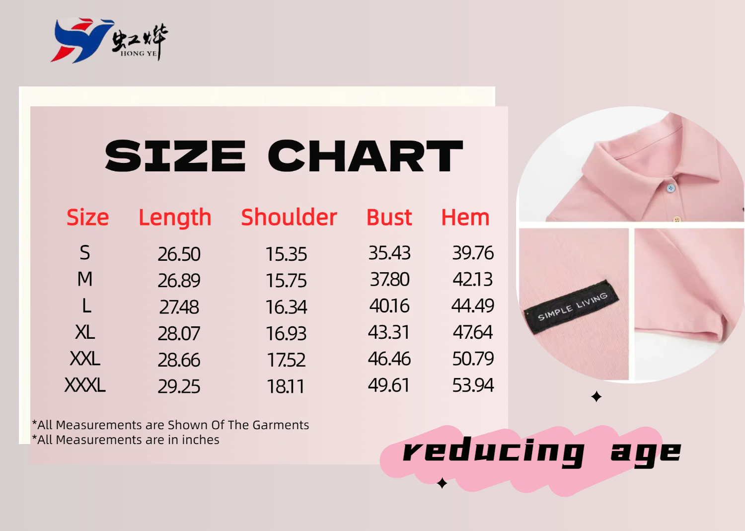 size chart of polo shirt