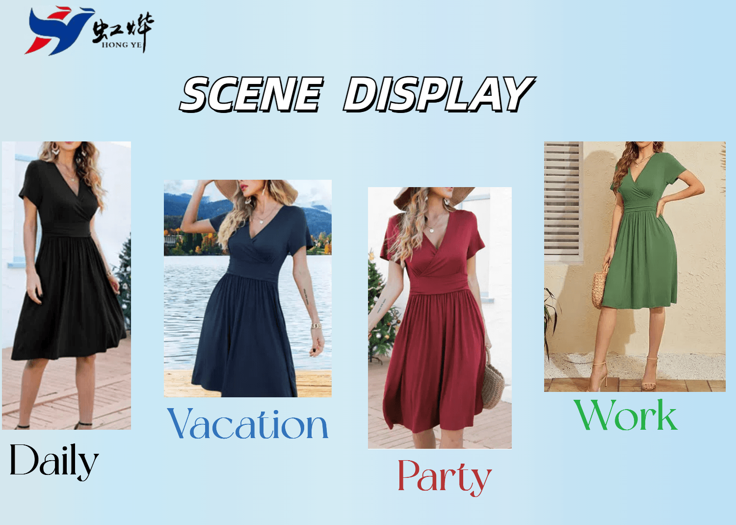 V-neck dress with pockets scene