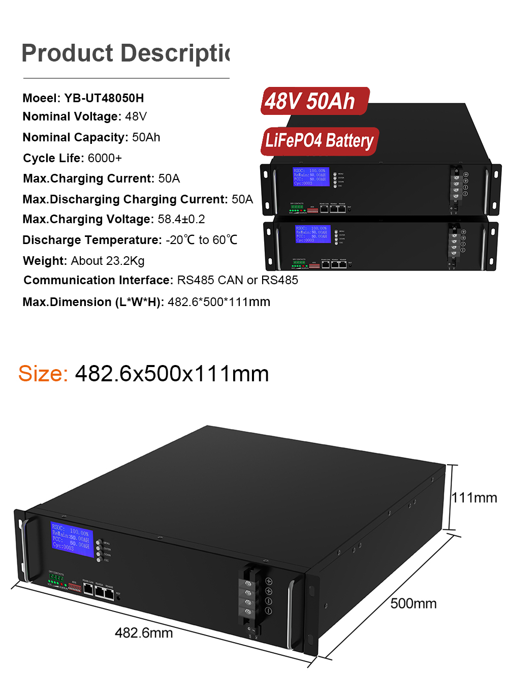 YABO 48V 50Ah Modular Rack-mountable Battery