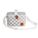 Insulated Meal Bag – Checkered Pattern with Faux Leather Accents & Front Pocket