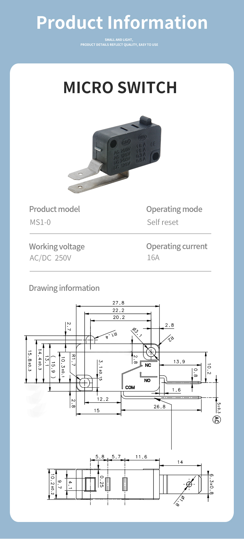 MS1-0 series waterproof micro switch
