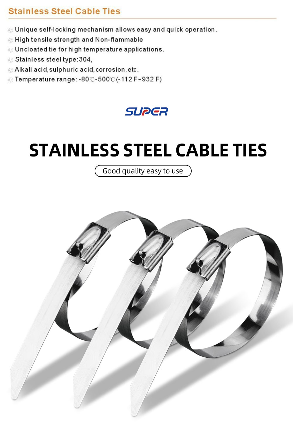 304 stainless steel cable ties