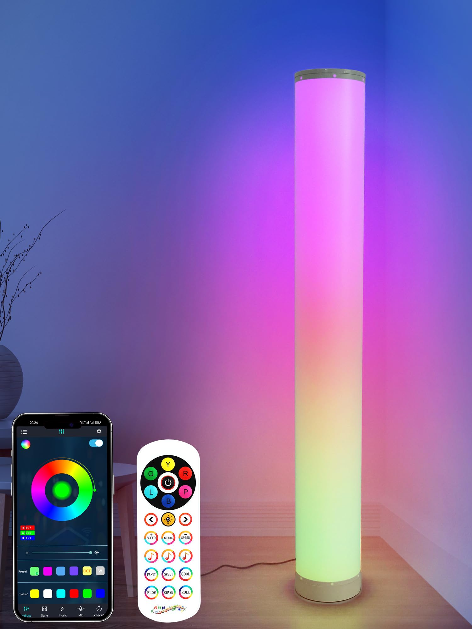 RGB Floor Lamp in a Warm Home Setting
