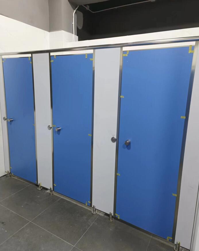blue toilet partition