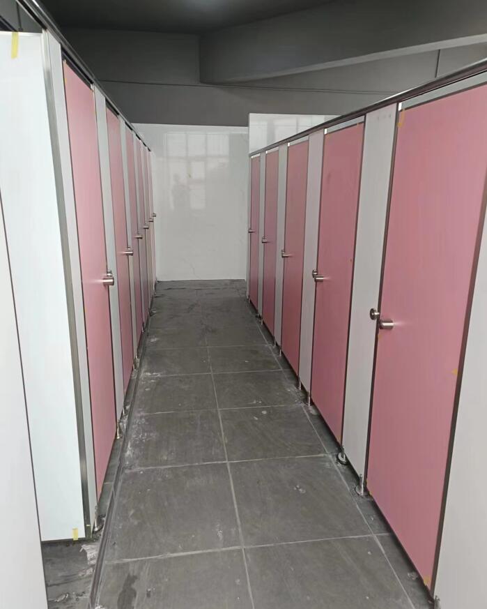 pink bathroom partition