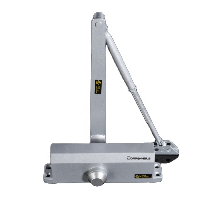 固定尺寸6号重型耐火门闭门器,适用于100kg - 150kg重量的门,门宽1500毫米,带缓冲回跳功能,品牌敦豪斯,型号D706、D4006。