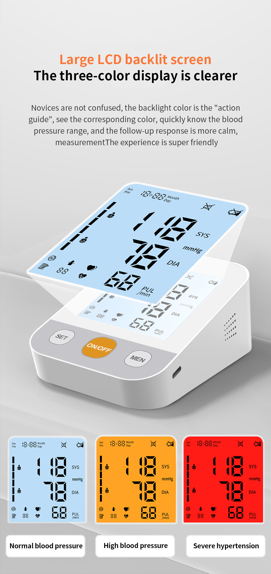 LCD BP Monitor with tri-backlight