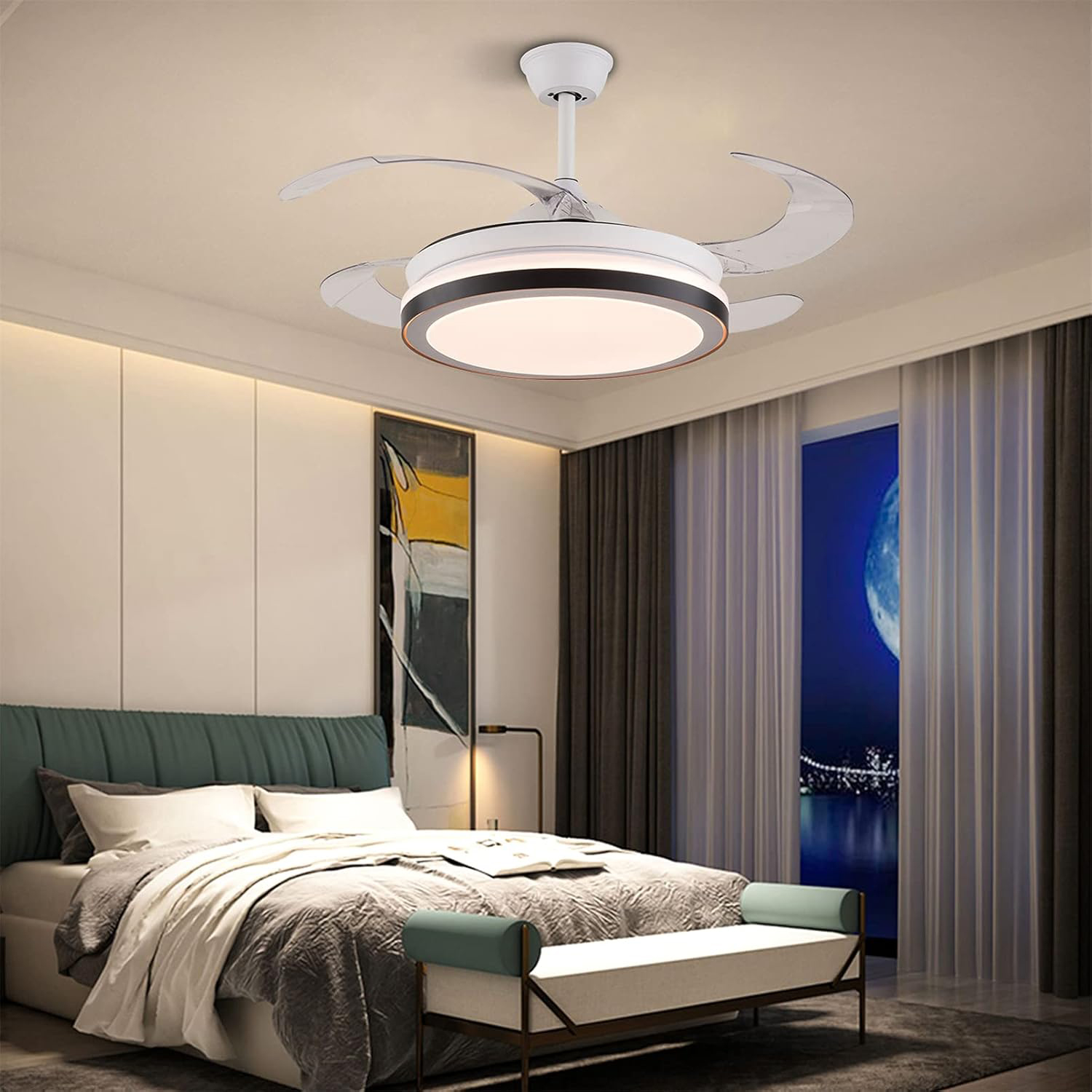 retractable ceiling fan with light