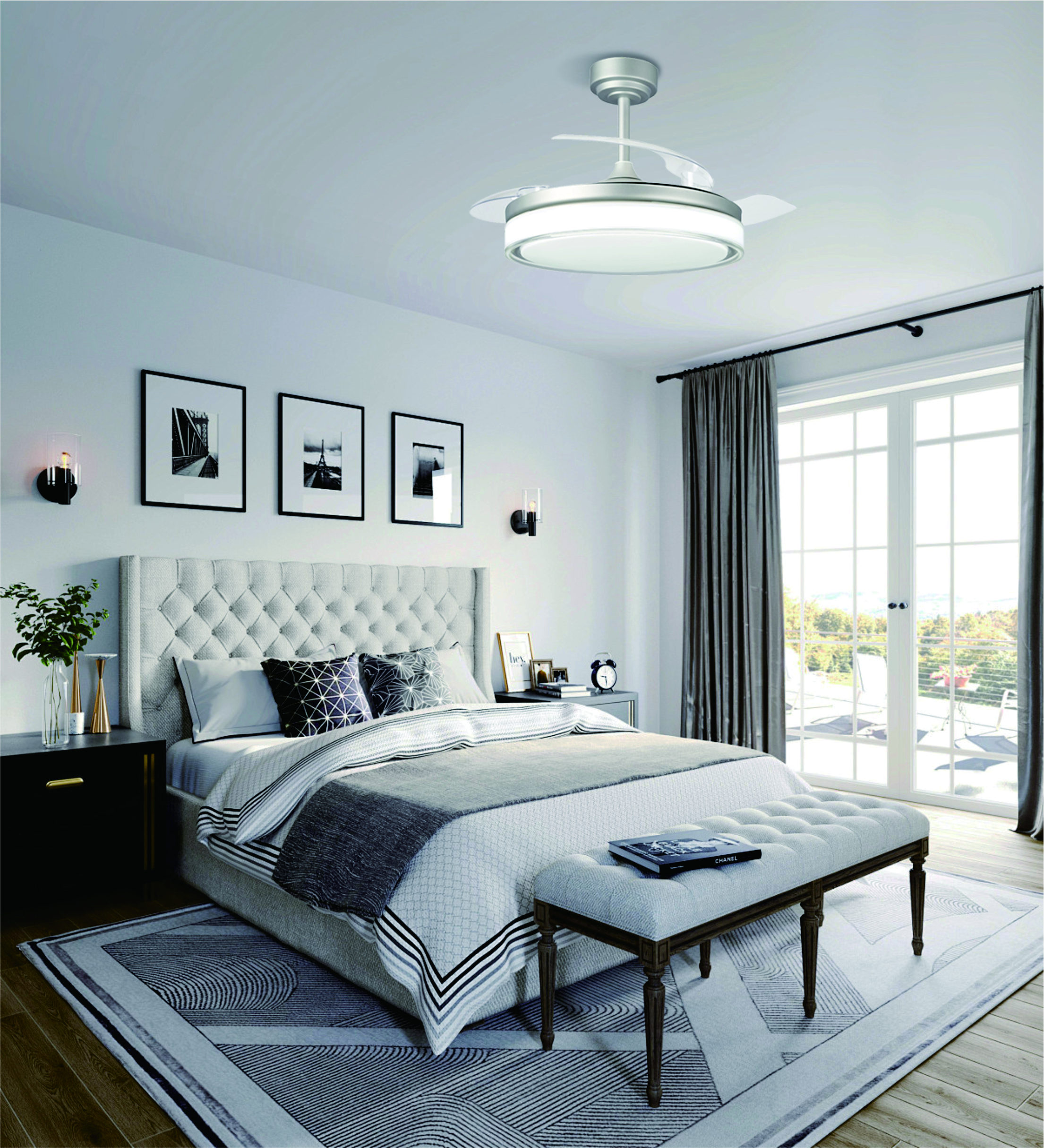 modern white ceiling fan with light