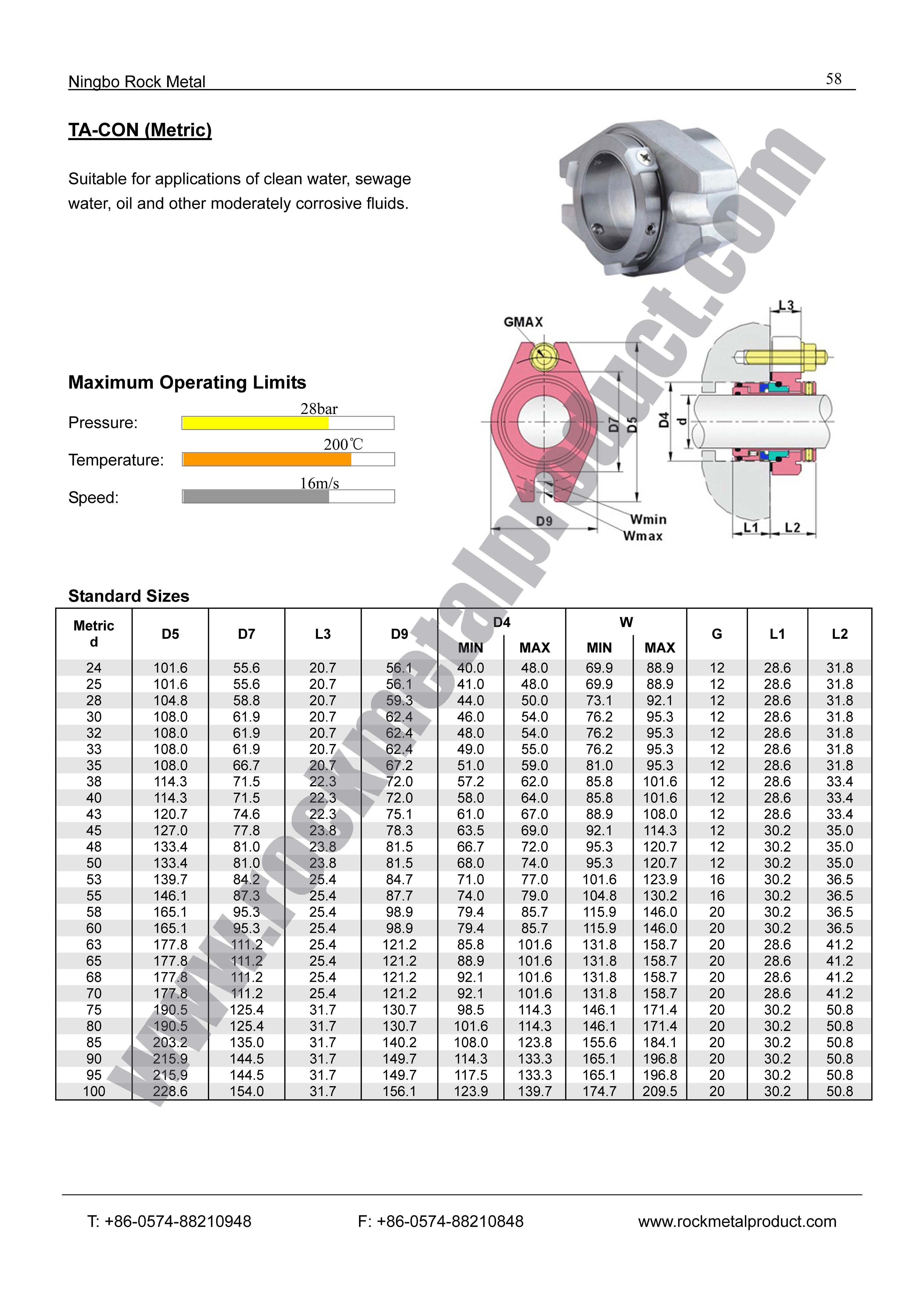TA-CON Cartridge Seal mm、Mechanical seal manufacturer、pump seal
