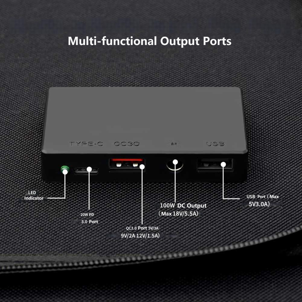 Equipped with multi-type fast-charging ports, this Camping Foldable Solar Panel acts as versatile RV Foldable Solar Charger and practical Solar Panel for various outdoor devices.