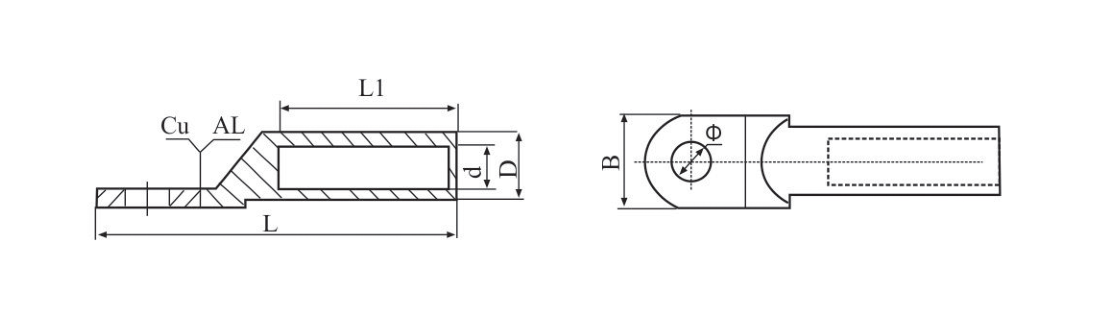 DTL-1 bimetallic cable lug dimension drawing