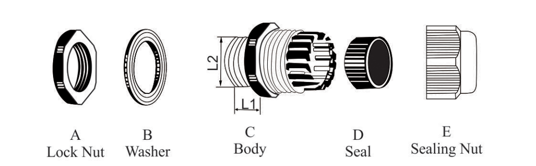 PG nylon cable gland dimension drawing