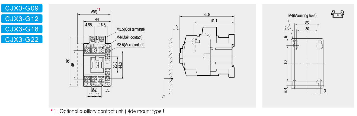 CJX3-G GMC AC contactor original product and dimension drawing