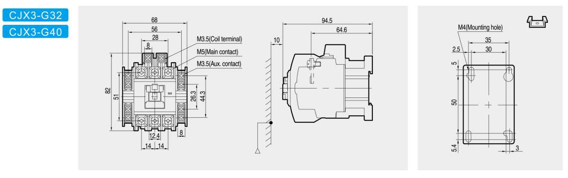 CJX3-G GMC AC contactor original product and dimension drawing 2