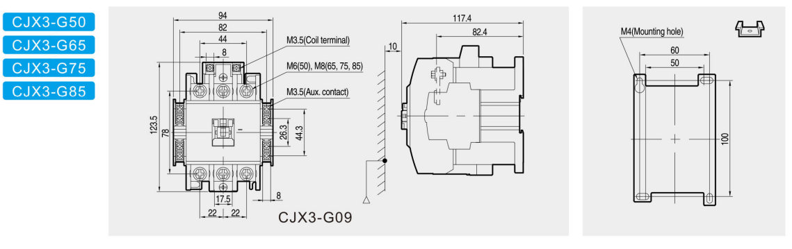CJX3-G GMC AC contactor original product and dimension drawing 3