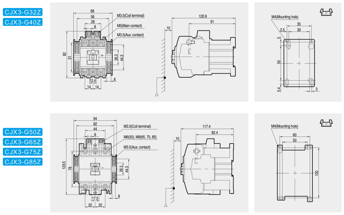 CJX3-G GMC AC contactor original product and dimension drawing 6
