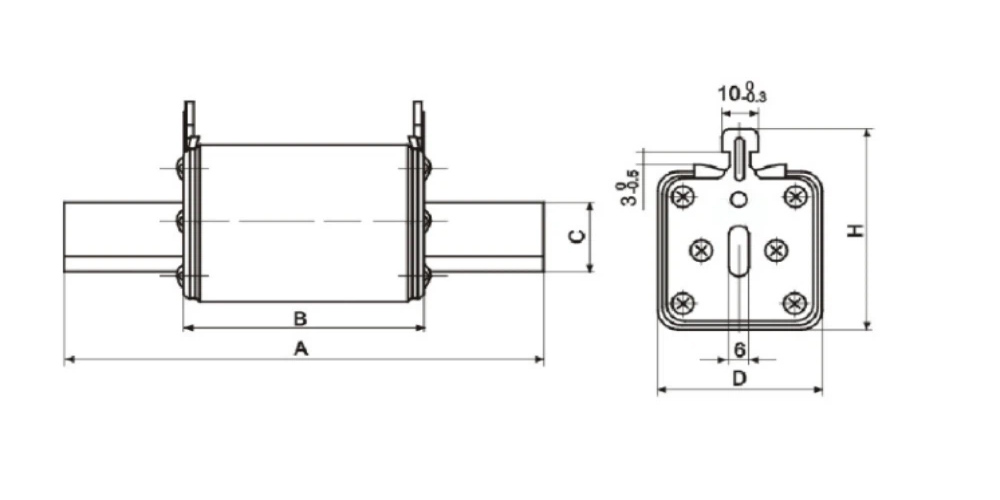 NT Low Voltage Fuse and Base dimension drawing