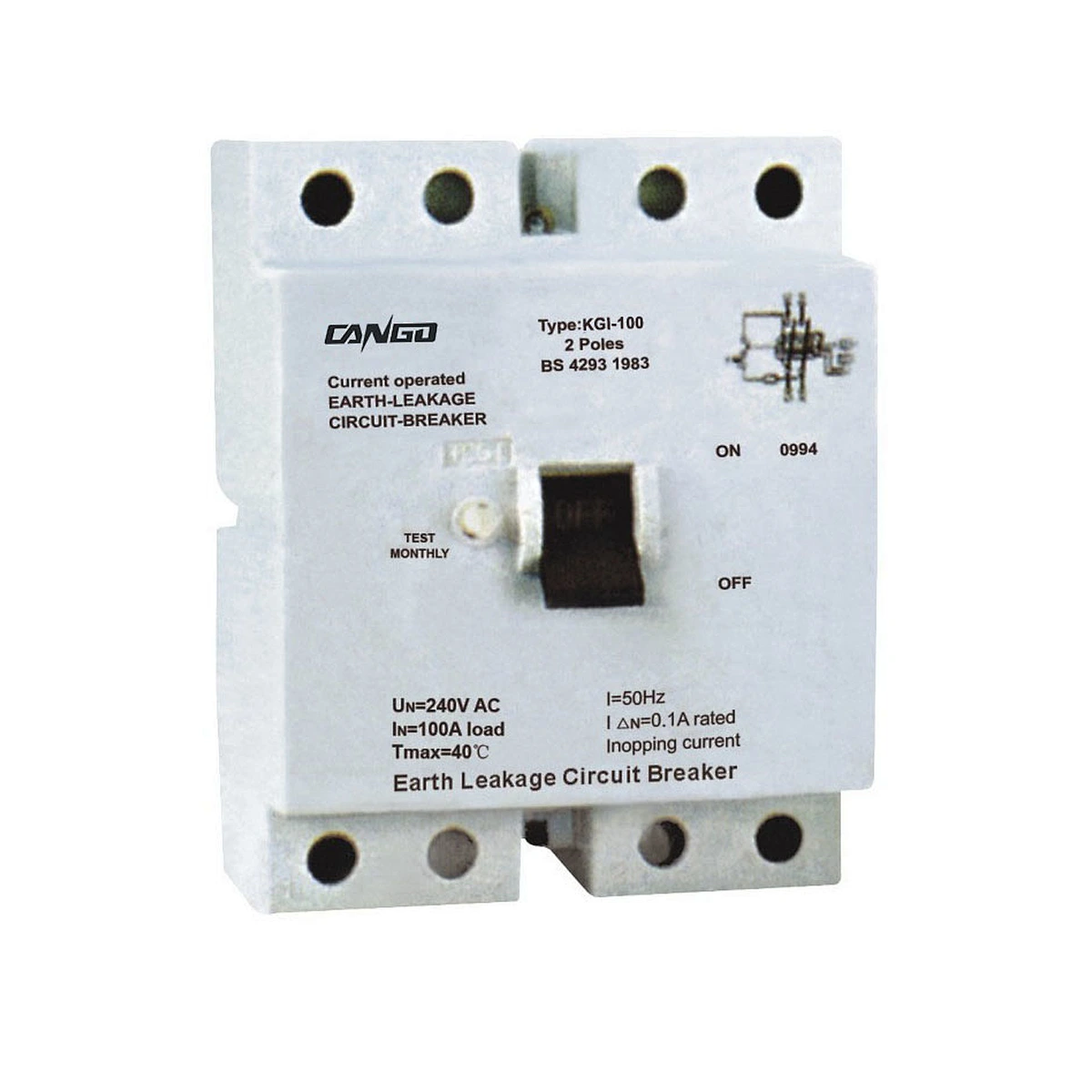 KGI-100 residual current circuit breaker with 2P and 4P options