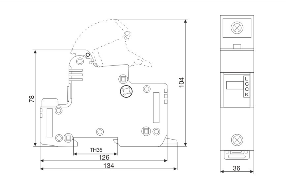 RT18-125 22x58mm Fuse Holder dimension drawing 1