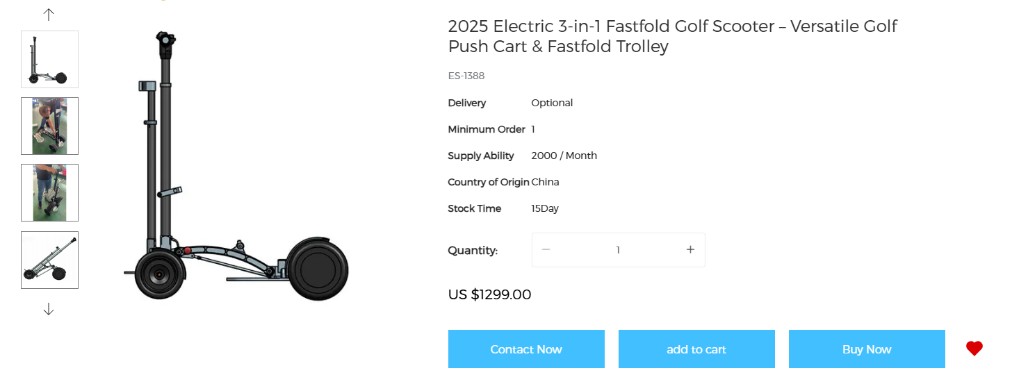 2025 Electric 3-in-1 Fastfold Golf Scooter – Versatile Golf Push Cart & Fastfold Trolley