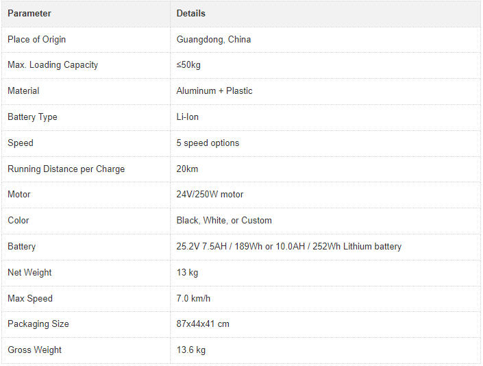 electric golf push cart Parameters