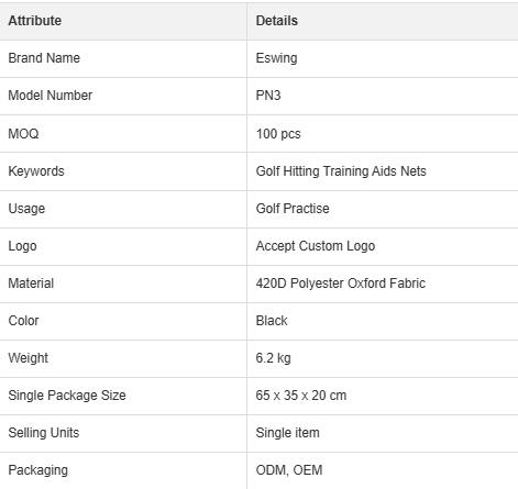 Eswing best golf practice net | golf practice driving net Parameter